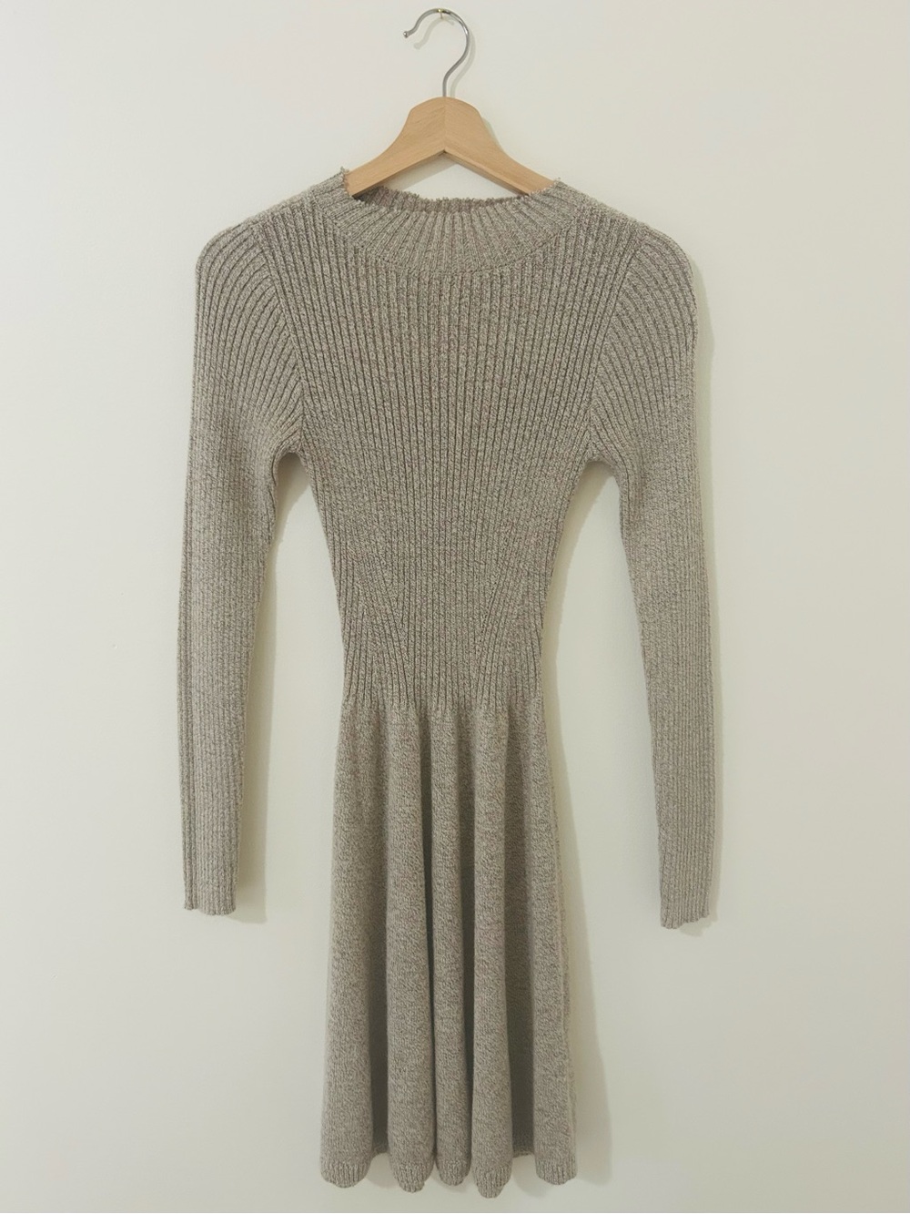 Abercrombie & Fitch Ribbed Knit Fit & Flare Mini Sweater Dress Heather Gray S